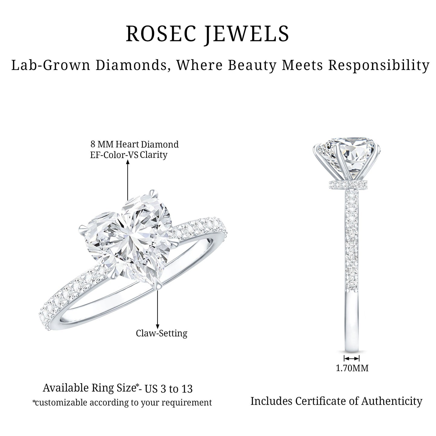 2 Carat Lab Grown Diamond Heart Engagement Ring for Her