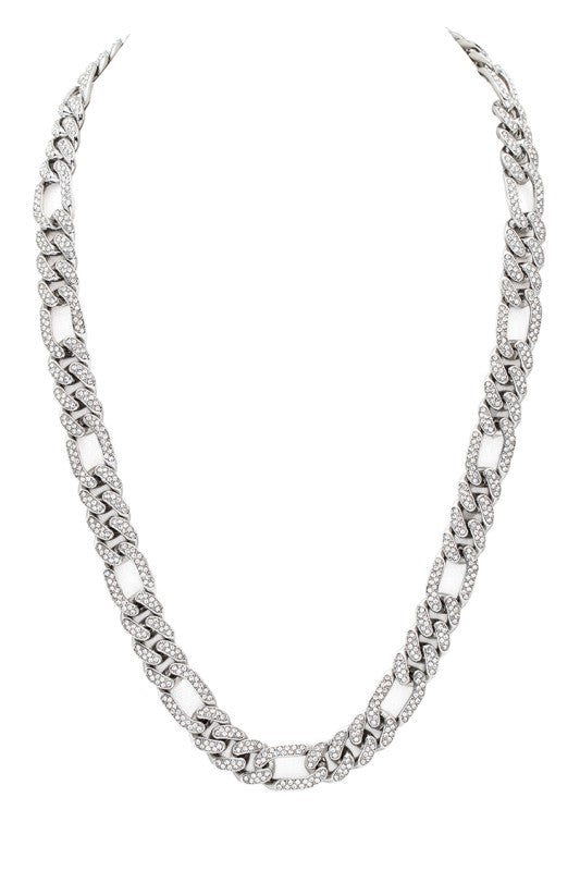 24 Inches Unisex Crystal Cuban Chain Necklace
